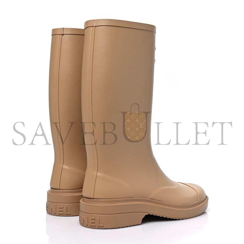CHANEL CAOUTCHOUK CC HIGH BOOTS BEIGE 